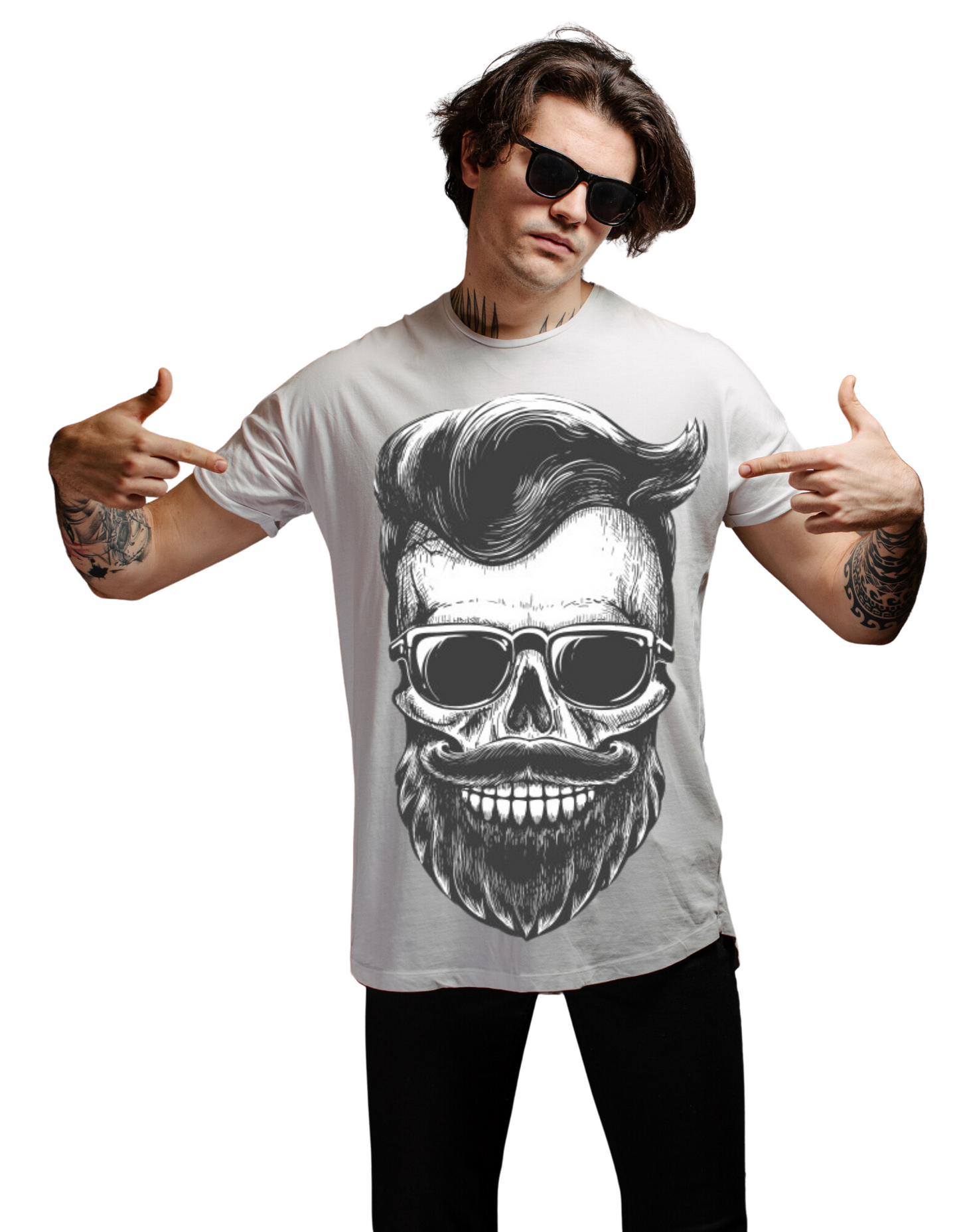 Neaks Beard Skull Tattoo Print OverSize T-Shirt(Shipping Free)