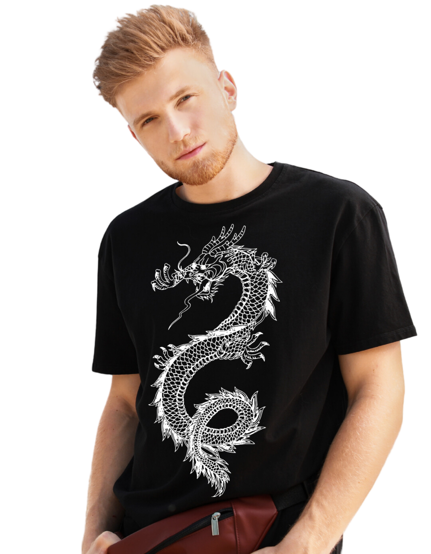 Neaks Men Solid Round Neck Dragon Print Pure Cotton Slim Fit T-shirt(shipping Free)