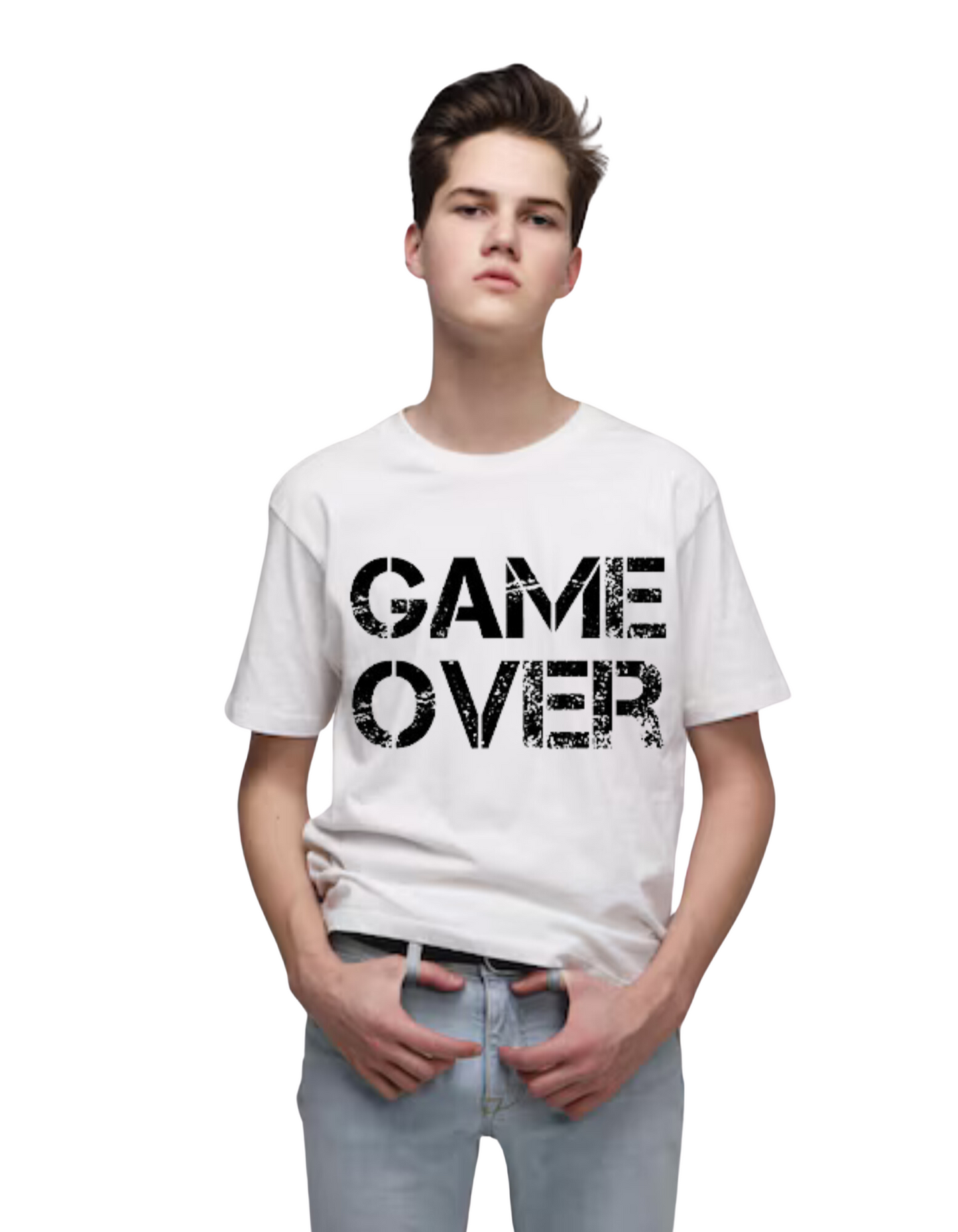 Neaks Men Solid Round Neck Game Over Print Pure Cotton Slim Fit T-shirt(shipping Free)