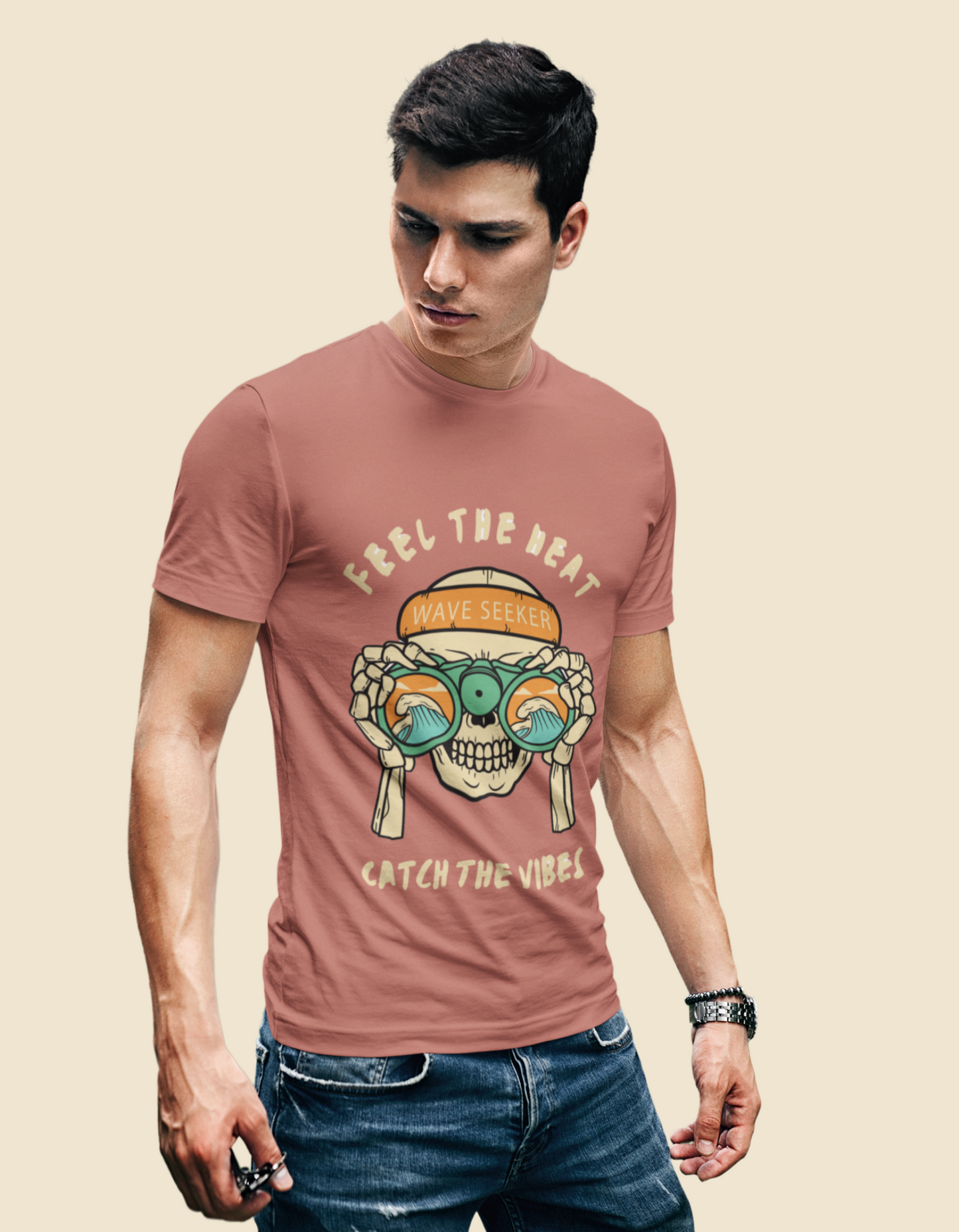 Neaks Men Rose Gold Round Neck Graphic Print Pure Cotton Slim Fit T-shirt(Shipping Free)