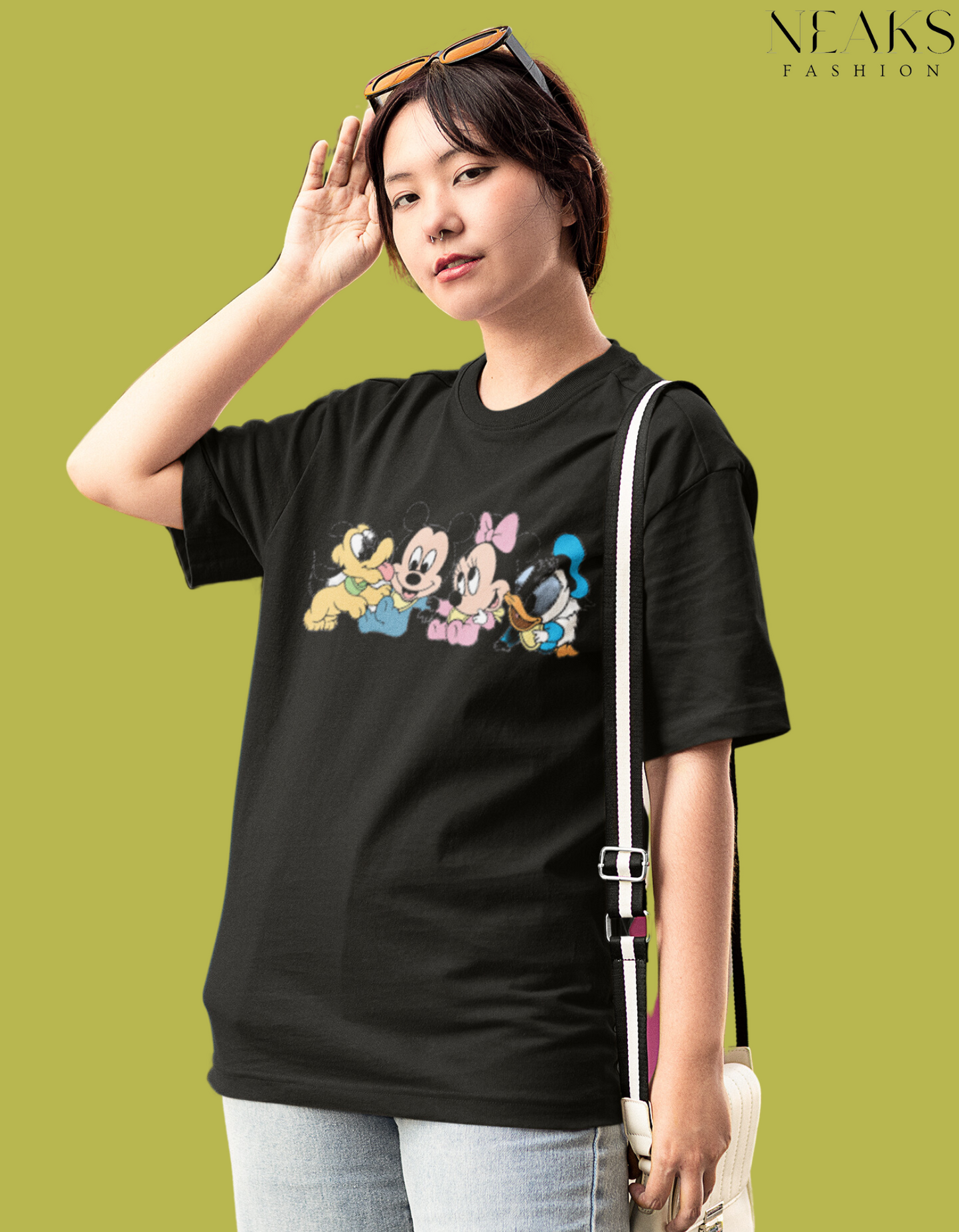 Neaks Black Mickey&Friends Graphic Oversize t shirt(Shipping Free)