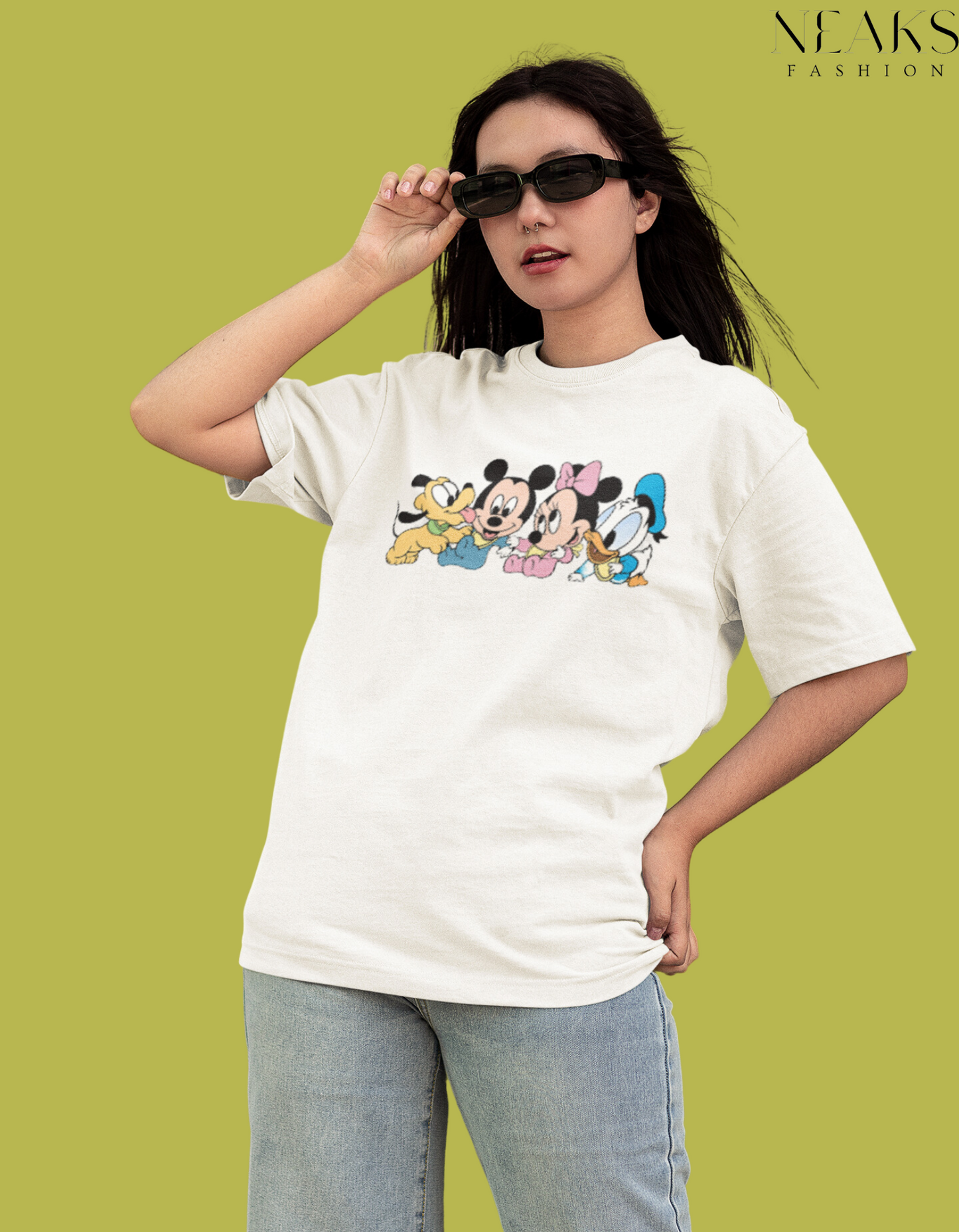 Neaks White Mickey&Friends Graphic Oversize t shirt(Shipping Free)