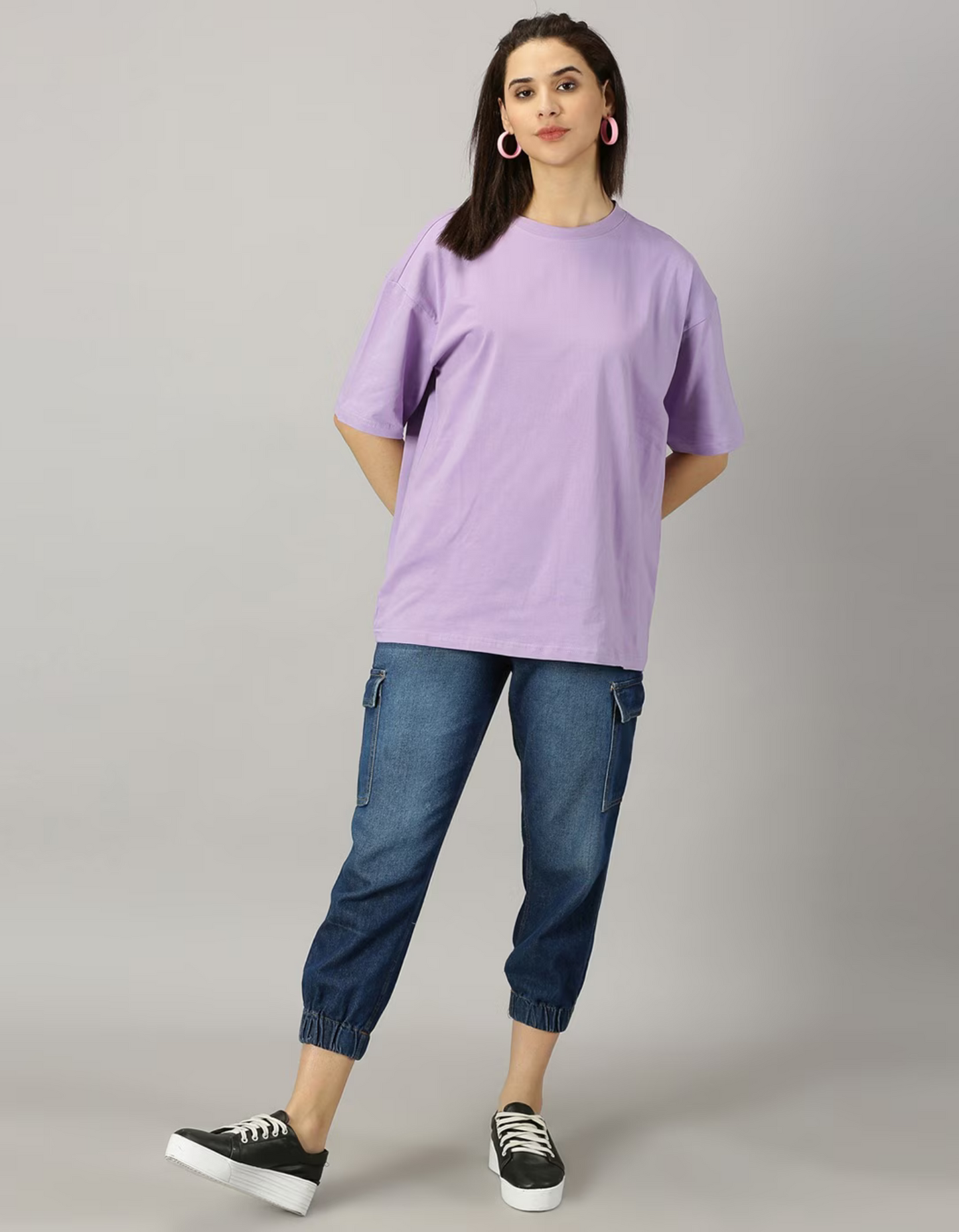 Women Cotton Solid Oversized Drop shoulder T-Shirt(Shipping Free)