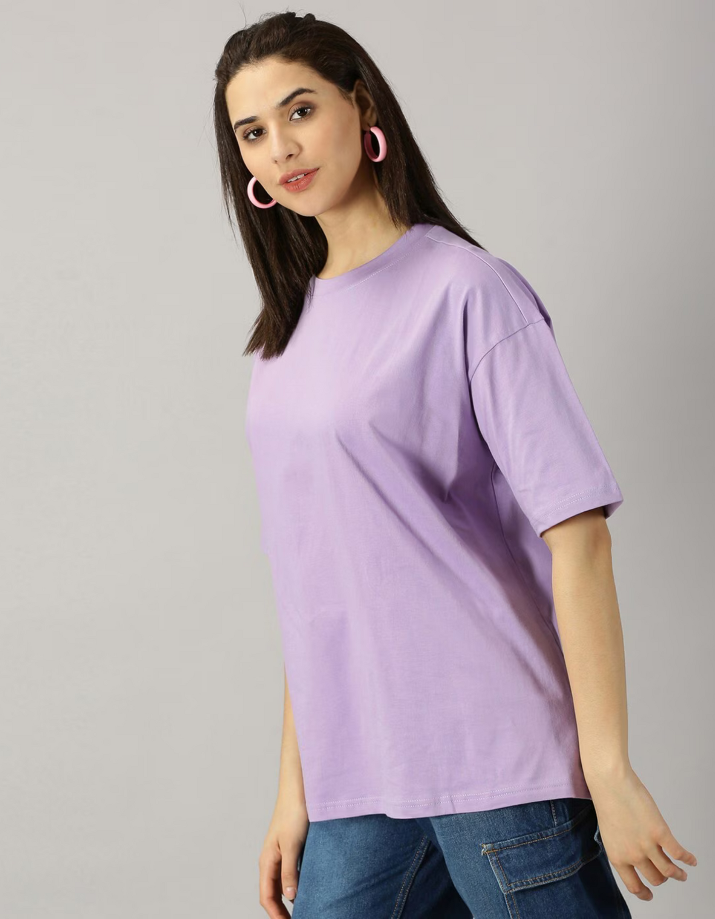 Women Cotton Solid Oversized Drop shoulder T-Shirt(Shipping Free)